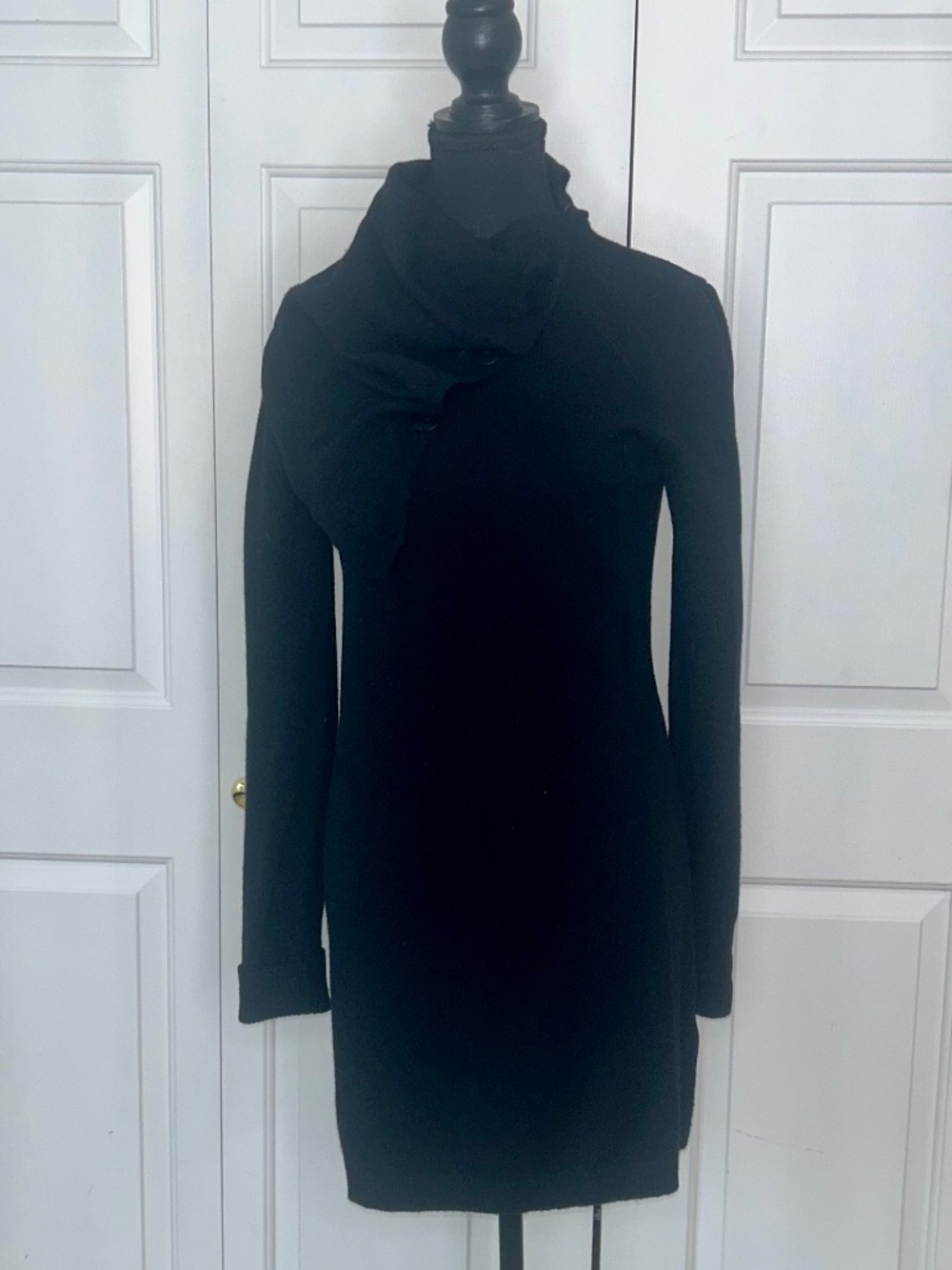Firetrap Black Knit Sweater Dress or Tunic with Asymmetrical Cowl Neck Size L